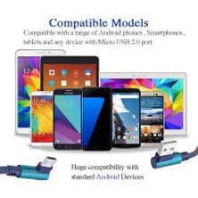 1 Metre Mikro USB Android Kablosu  Sağ Açılı  90 Derece Mikro USB  Örgülü Kopmaz Bükülmez  Kablo