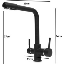 Aqua Deutsche Siyah Renk 3 Yollu (Sıcak-Soğuk-Arıtma)Su Arıtma Cihazı Evye Musluğu