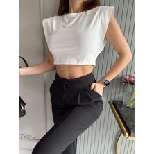 Moda Wiser Kadın Kolsuz Yuvarlak Yaka Crop Bluz Beyaz