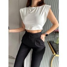 Moda Wiser Kadın Kolsuz Yuvarlak Yaka Crop Bluz Beyaz
