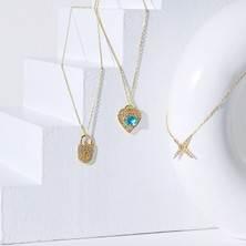 Kairos Jewelry 14 Ayar Altın Diamond & Swiss Blue Topaz Turquoise Blue Enamel Kolye KRS-N155-14GNZ