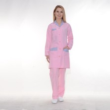 Formteks Bayan Temizlik Önlüğü Pembe Çizgi Garnili