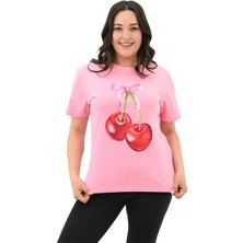 Koza Kadın Büyük Beden Kiraz Baskılı T-Shirt 1785-24