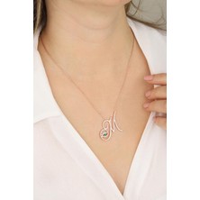 Mistik Silver Renkli Gözlü Gümüş Harf Kolye - M