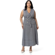 Disentis Modest Büyük Beden Keten Kruvaze Yelek Etek Siyah Ikili Takım