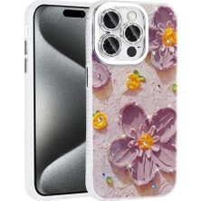 noktaks - Apple iPhone 15 Pro Max - Kılıf Çiçek Desenli Parlak Taşlı Sert Silikon Garden Kapak - Mor