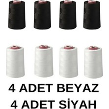 Atmaca Tuhafiye Bükümsüz Ev Tipi Overlok Ipi 4 Adet Beyaz + 4 Adet Siyah