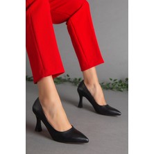 Dilimler Ayakkabı Cilt Ince Topuk Siyah Kadın Stiletto
