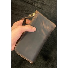MAT DERİ Kadın Cüzdan Uzun Fermuarlı Bilek Askılı  Deri El Portföy Telefon Çanta