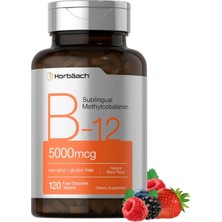 Horbäach B12 Sublingual Methylcobalamin | 5000MCG | 120 Fast Dissolve Tablets | Vegetarian  Non-Gmo And Gluten Free