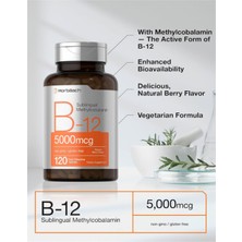 Horbäach B12 Sublingual Methylcobalamin | 5000MCG | 120 Fast Dissolve Tablets | Vegetarian  Non-Gmo And Gluten Free