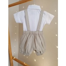Concept Kids Papyonlu 3'lü Şortlu Bej Erkek Bebek Salopet Takım Özel Gün Kıyafeti Düğün Bebek Hediyesi