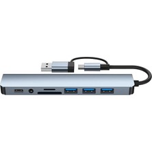 TezMax 2 In 1 USB Type-C USB 2.0/3.0 Audio 3.5 Tf Sd Çevirici Adaptör Çok Portlu Çoklayıcı USB Hub Aparat