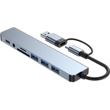 TezMax 2 In 1 USB Type-C USB 2.0/3.0 Audio 3.5 Tf Sd Çevirici Adaptör Çok Portlu Çoklayıcı USB Hub Aparat