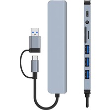 TezMax 2 In 1 USB Type-C USB 2.0/3.0 Audio 3.5 Tf Sd Çevirici Adaptör Çok Portlu Çoklayıcı USB Hub Aparat