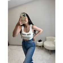 Mivmiv Bej Askılı Crop Bluz