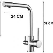 Aqua Deutsche Krom 3 Yollu Musluk (Sıcak-Soğuk-Arıtma) Su Arıtma Cihazları İçin Evye Musluğu