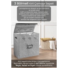 Meleni Home 3 Bölmeli 120 Litre Mega Boy, Kapaklı Keçe Çamaşır Sepeti - Kirli Çamaşır Sepeti