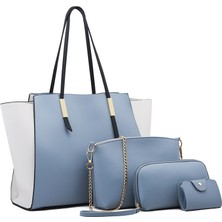 Greathotsale001 Kadınlar Için Çantalar ve Çantalar, Satchel Omuz Çantaları Tote Üst Saplı Çanta Satchel 4'lü Çanta Seti (Mavi) (Yurt Dışından)