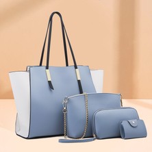 Greathotsale001 Kadınlar Için Çantalar ve Çantalar, Satchel Omuz Çantaları Tote Üst Saplı Çanta Satchel 4'lü Çanta Seti (Mavi) (Yurt Dışından)