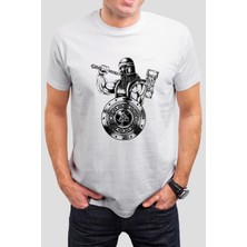 Viking Kalkan Baskılı Beyaz Unisex T-Shirt C489