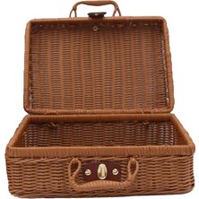 Humble Picnic Basket,woven Wicker Vintage Suitcase Woven Storage Basket Rattan Storage Case Picnic Weave Laundry Basket B (Yurt Dışından)