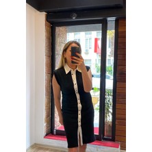 Alya NS Butik Düğmeli Ottoman Kumaş Mini Şık Elbise