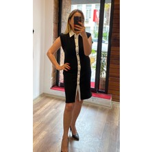 Alya NS Butik Düğmeli Ottoman Kumaş Mini Şık Elbise
