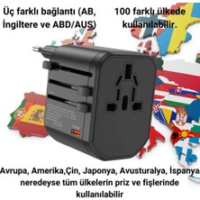 Polhammobile Polham 250V Priz Çevirici Başlık, Avrupa, Usa, Ingiliz Priz Çevirici, 2x Usb, 1x Type C Şarj Başlığı