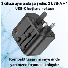 Polhammobile Polham 250V Priz Çevirici Başlık, Avrupa, Usa, Ingiliz Priz Çevirici, 2x Usb, 1x Type C Şarj Başlığı