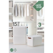 VarBiFırsat Boxify Beyaz 15 Lt 3 Adet Çok Amaçlı Düzenleyici Kapaklı Kutu, Dekoratif Saklama Kutusu, Organizer