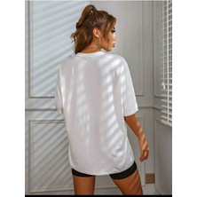 Kadın Basic Düz Baskızı 4'lü Bisiklet Yaka Salaş Oversize Boyfriend Kırmızı, Siyah, Beyaz, Gri  T-Shirt