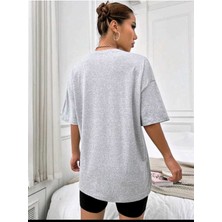 Kadın Basic Düz Baskızı 4'lü Bisiklet Yaka Salaş Oversize Boyfriend Kahverengi, Siyah, Beyaz, Gri  T-Shirt