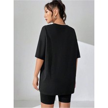 Kadın Basic Düz Baskızı 4'lü Bisiklet Yaka Salaş Oversize Boyfriend Kahverengi, Siyah, Beyaz, Gri  T-Shirt