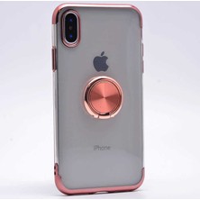 Kilifolsun - iPhone Xs Max 6.5 Uyumlu Kılıf Yüzüklü Kenarları Renkli Arkası Şeffaf Gess Silikon