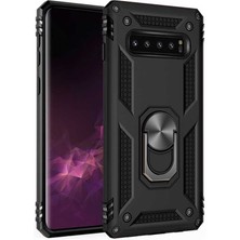 Kilifolsun - Galaxy S10 Plus Uyumlu Kılıf Yüzüklü Çift Katman Zırh Tank Vega Kapak