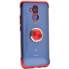 Kilifolsun - Huawei Mate 20 Lite Uyumlu Kılıf Yüzüklü Kenarları Renkli Arkası Şeffaf Gess Silikon