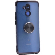 Kilifolsun - Huawei Mate 20 Lite Uyumlu Kılıf Yüzüklü Kenarları Renkli Arkası Şeffaf Gess Silikon