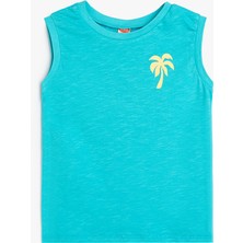 Koton Atlet Kolsuz Bisiklet Yaka Palmiye Baskılı Pamuklu