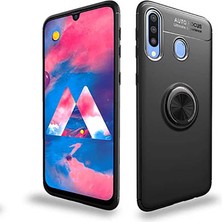 Kilifolsun - Galaxy A20S Uyumlu Kılıf Yüzüklü Auto Focus Ravel Karbon Silikon Kapak