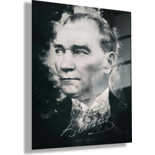 Gaagart Temperli Gerçek Cam Tablo Siyah Beyaz Imzalı Atatürk Portresi