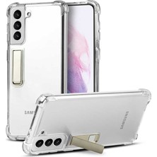 Kilifolsun - Galaxy S21 Uyumlu Kılıf Standlı Şeffaf Slim Fit Süper Silikon Kapak