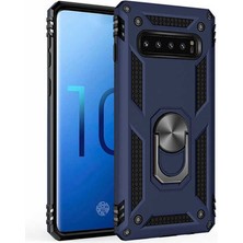 Kilifolsun - Galaxy S10 Uyumlu Kılıf Yüzüklü Çift Katman Zırh Tank Vega Kapak