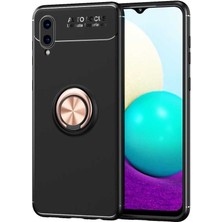 Kilifolsun - Galaxy A02 Uyumlu Kılıf Yüzüklü Auto Focus Ravel Karbon Silikon Kapak