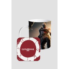 Flipped God Of War Bilek Destekli Mousepad Kupa Bardak ve Ahşap Altlıklı Set