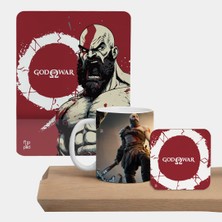 Flipped God Of War Bilek Destekli Mousepad Kupa Bardak ve Ahşap Altlıklı Set