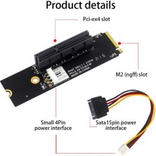 Humble Ngff M.2 - Pcı-E 4x Yükseltici Kart M2 M Anahtar - Pcıe X4 Adaptörü, LED Göstergeli Sata Güç Yükseltici Madencilik Için (Yurt Dışından)