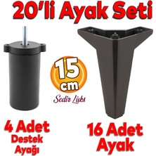 Badem10 20'li Set Sedir Lüks Mobilya Koltuk Kanepe Tv Ünitesi Destek Ayağı 15 cm Siyah Ayakları