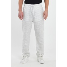 Damga Erkek Yazlık Beli Lastikli Çizgili Pamuklu Baggy Pantolon Beyaz