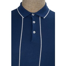 Cengiz Inler Çizgili Polo Yaka Düğmeli Merserize Erkek Triko T-Shirt